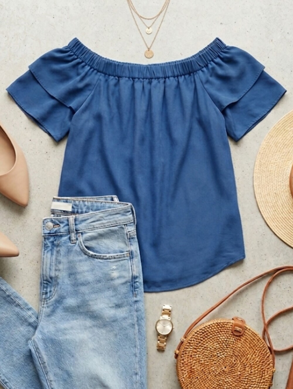 💙EUC H&M Blue Off The Shoulder Blouse, Size 6